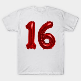 Bright Red 16th Birthday Metallic Helium Balloons Numbers T-Shirt